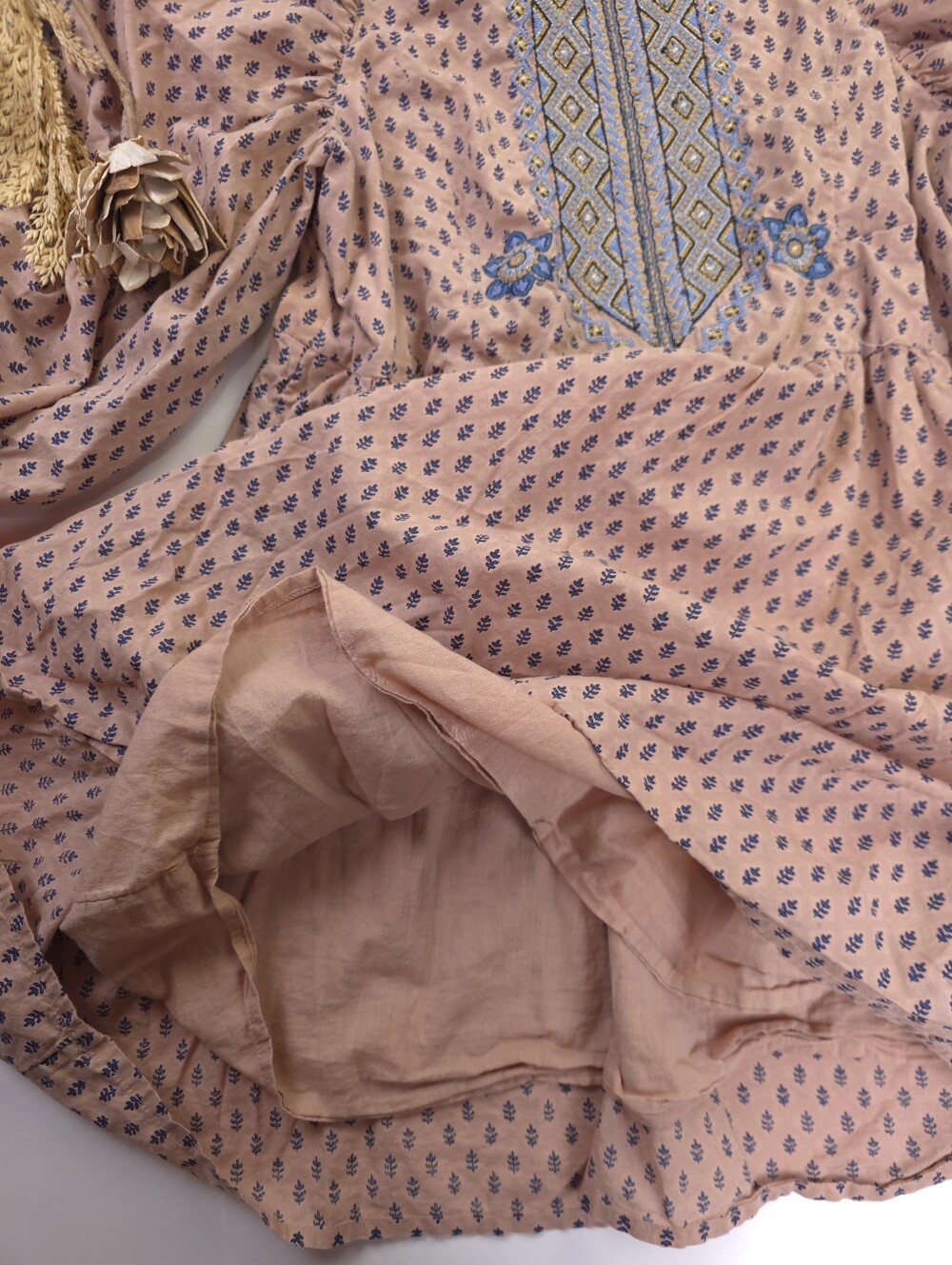 Anthropologie Embroidered Boho Peasant Dress Dusty Rose Sz M - Picture 9 of 15